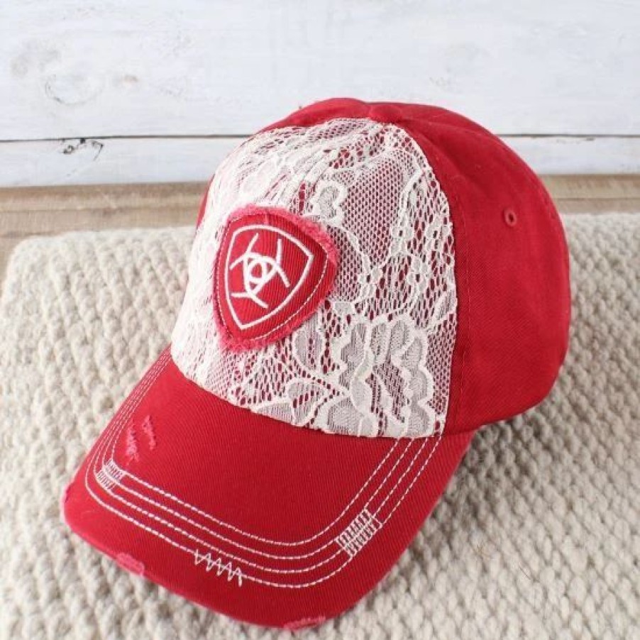 Hats * | Ariat Red Lace Cap