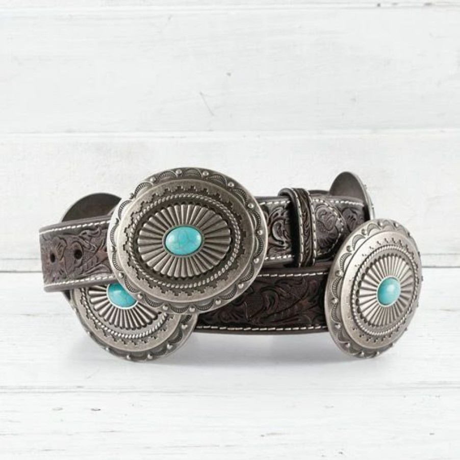 Belts * | Ariat Tooled Turquoise Concho Belt