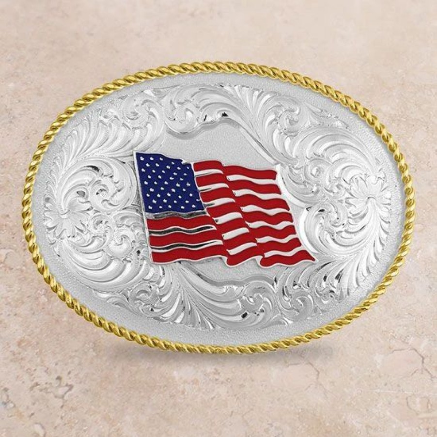 Buckles * | Montana Silversmiths Usa Flag Buckle