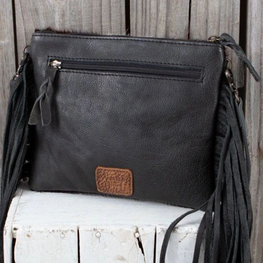 Handbags * | American Darling Black Acid Wash Cowhide Crossbody