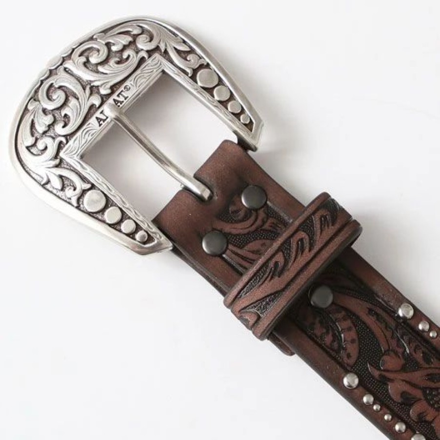 Belts * | Ariat Brown Floral Studded Belt