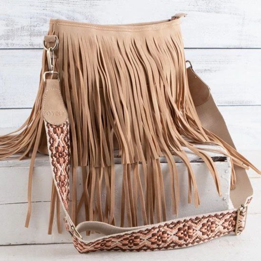 Handbags * | Aztec Tan Fringe Crossbody Bag