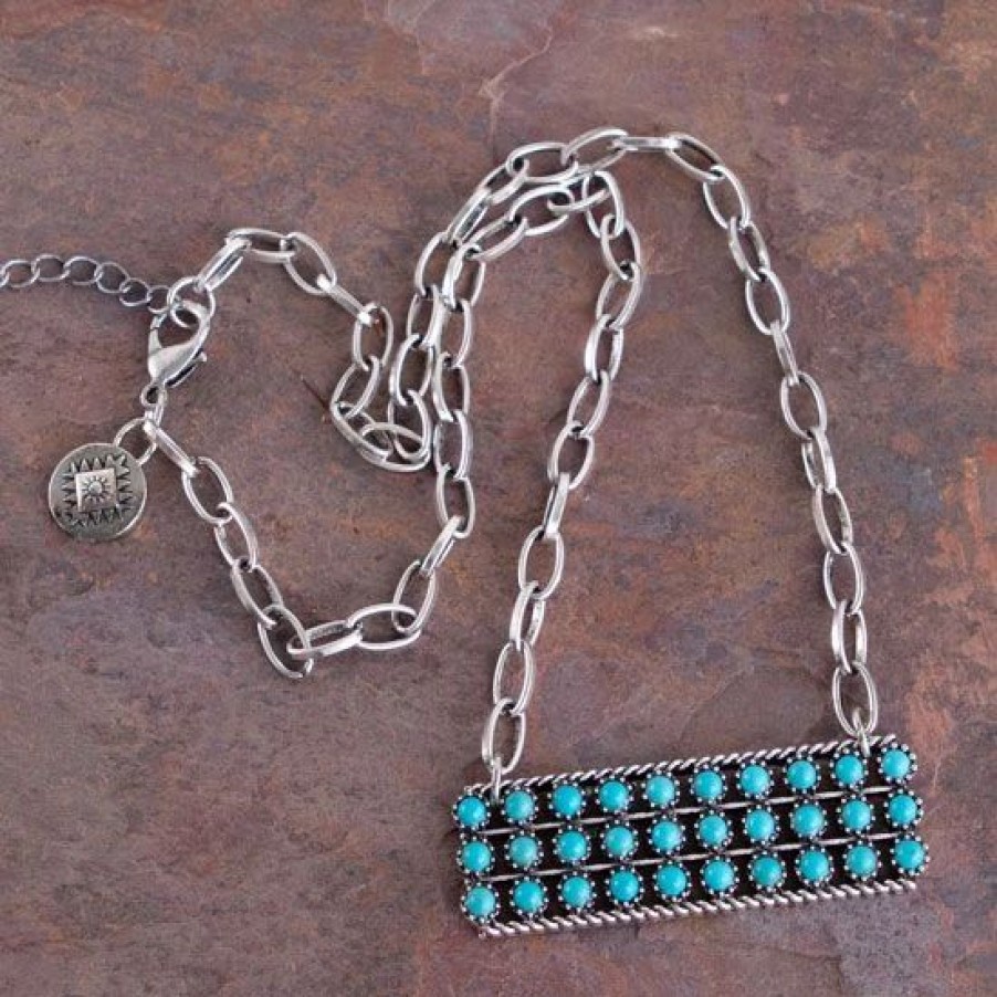 Jewelry * | West And Company Snake Eye Turquoise Bar Necklace