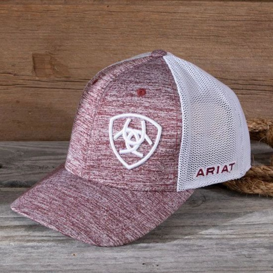 Hats * | Ariat Maroon Mesh Snap Back Cap