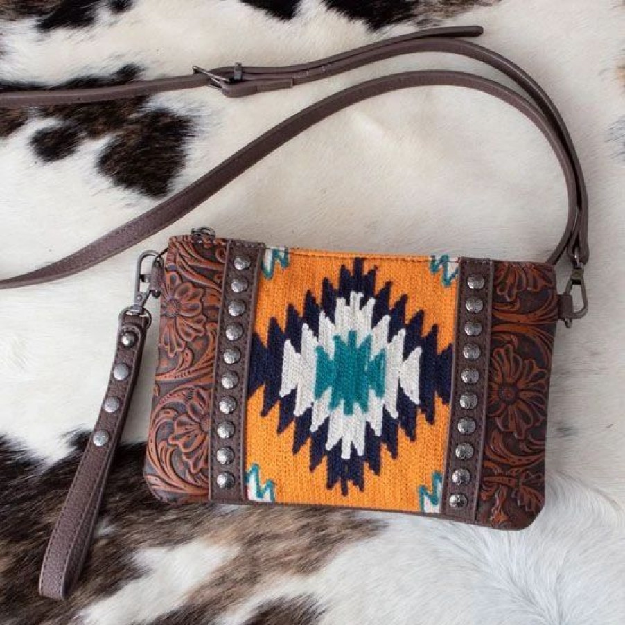 Handbags * | Trinity Ranch Aztec Floral Tooled Clutch