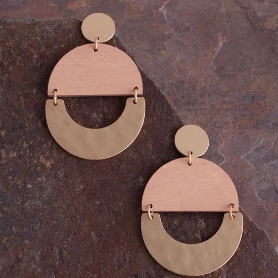 Jewelry * | Brown Wood And Gold Hoop Earring