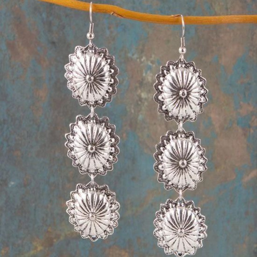 Jewelry * | West And Company W&Co Silver 3 Tier Concho Earrings