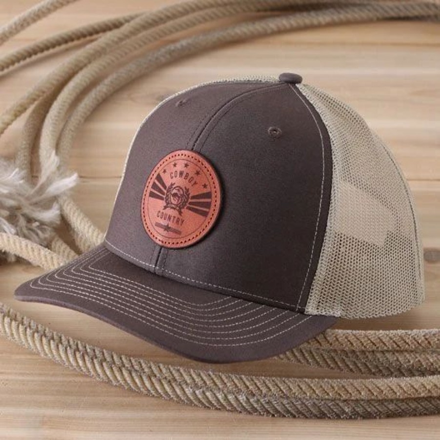 Hats * | Cinch Leather Patch Trucker Ball Cap