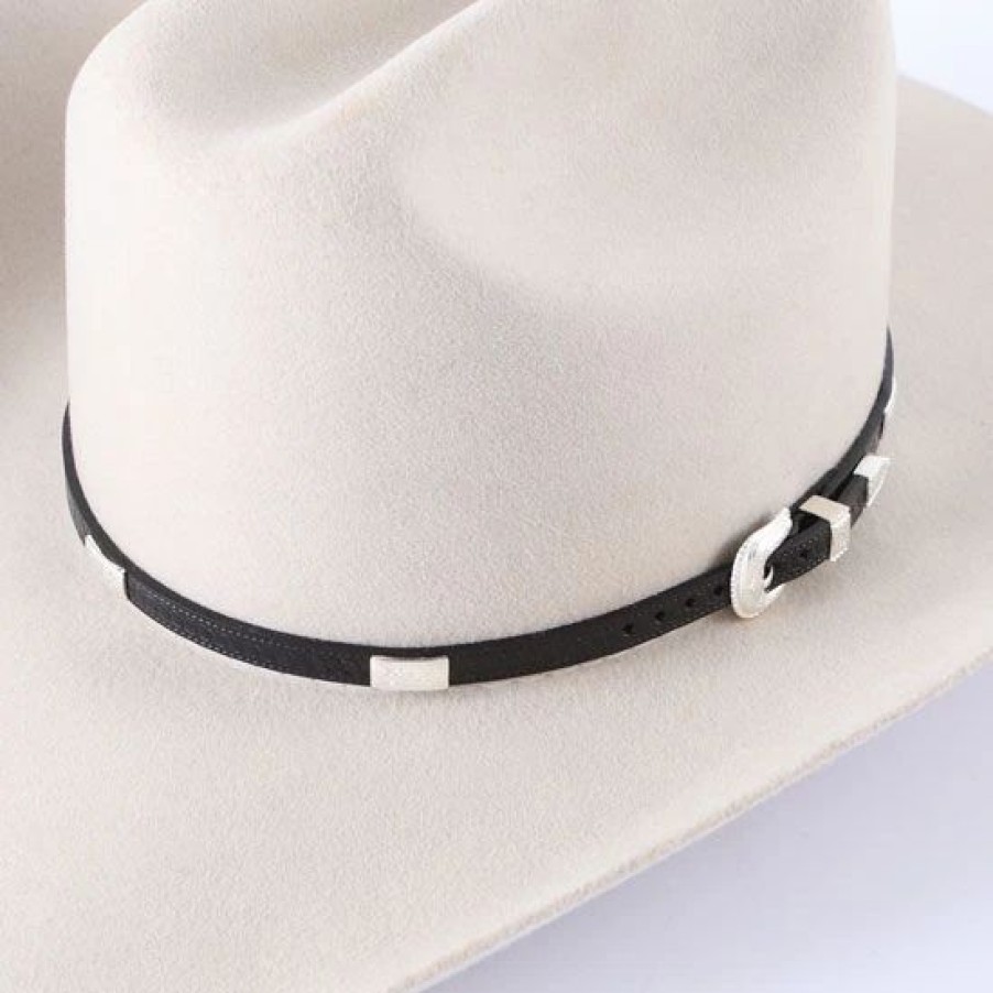 Hats * | Black Leather Hatband With Conchos