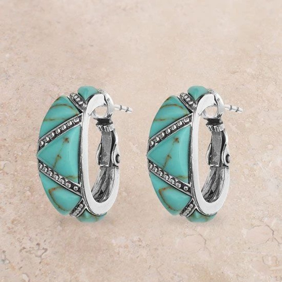 Jewelry * | Montana Silversmiths Turquoise Wedge Hoop Earrings