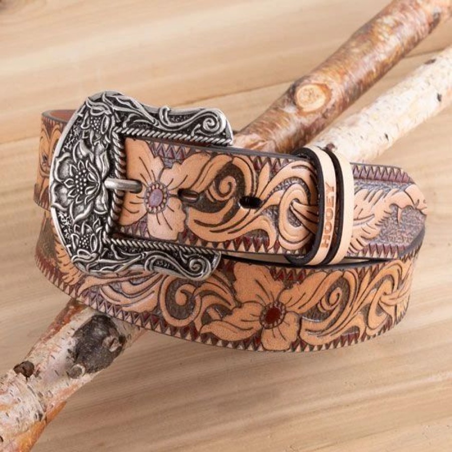 Belts * | Hooey Red Floral Tooled Belt