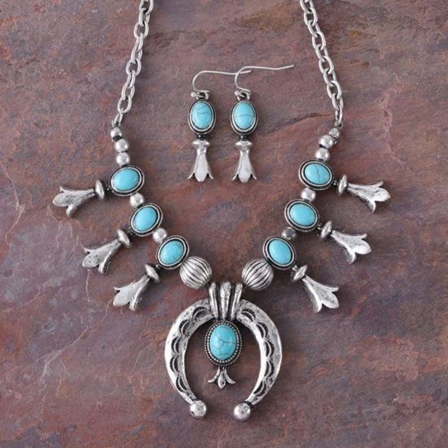 Jewelry * | Burnished Silver Squash Blossom Necklace Set