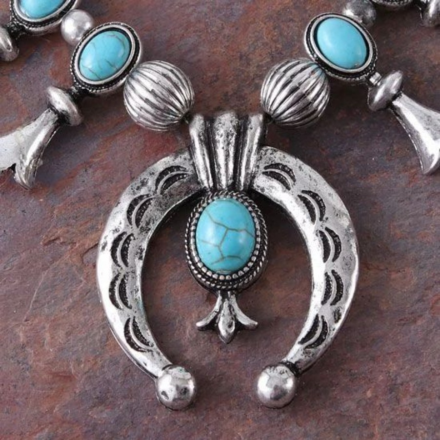 Jewelry * | Burnished Silver Squash Blossom Necklace Set