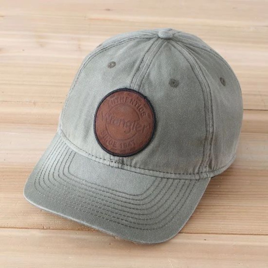 Hats * | Wrangler Patch Olive Ball Cap