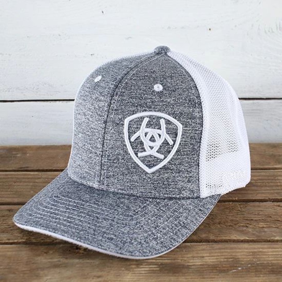 Hats * | Ariat Grey And White Snap Back Cap