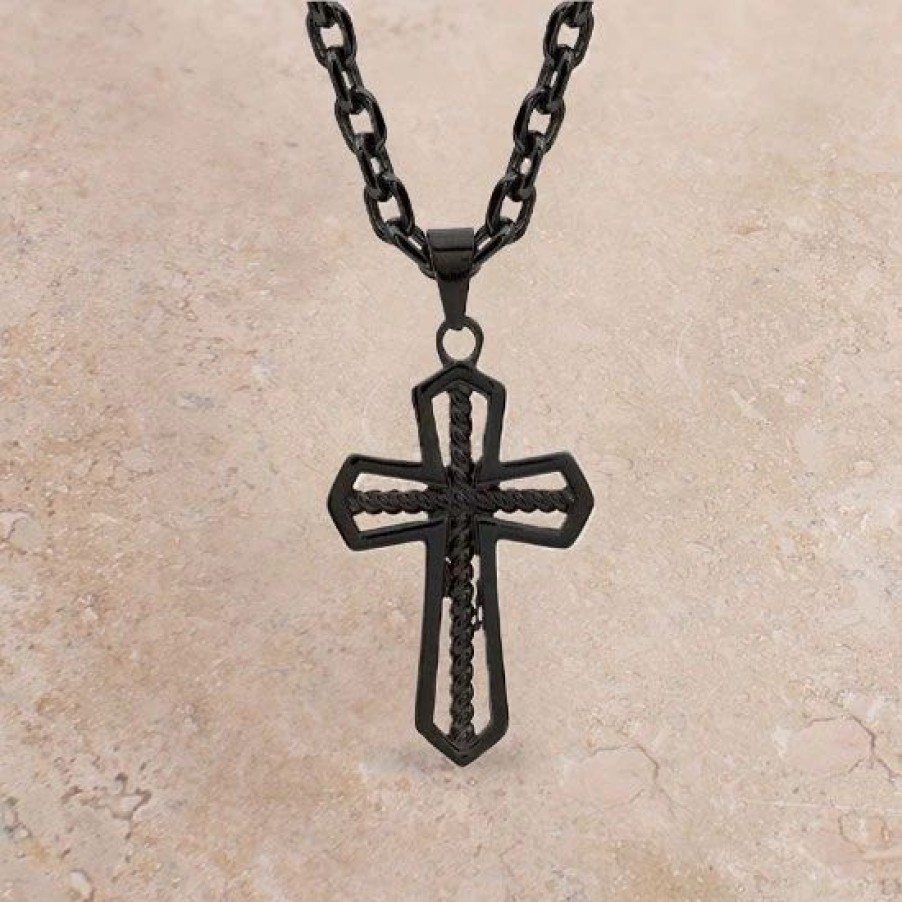 Jewelry * | Montana Silversmiths Gunmetal Cross Necklace