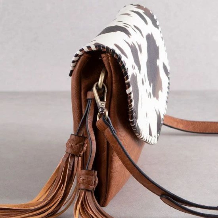 Handbags * | Cow Print Fringe Crossbody Bag