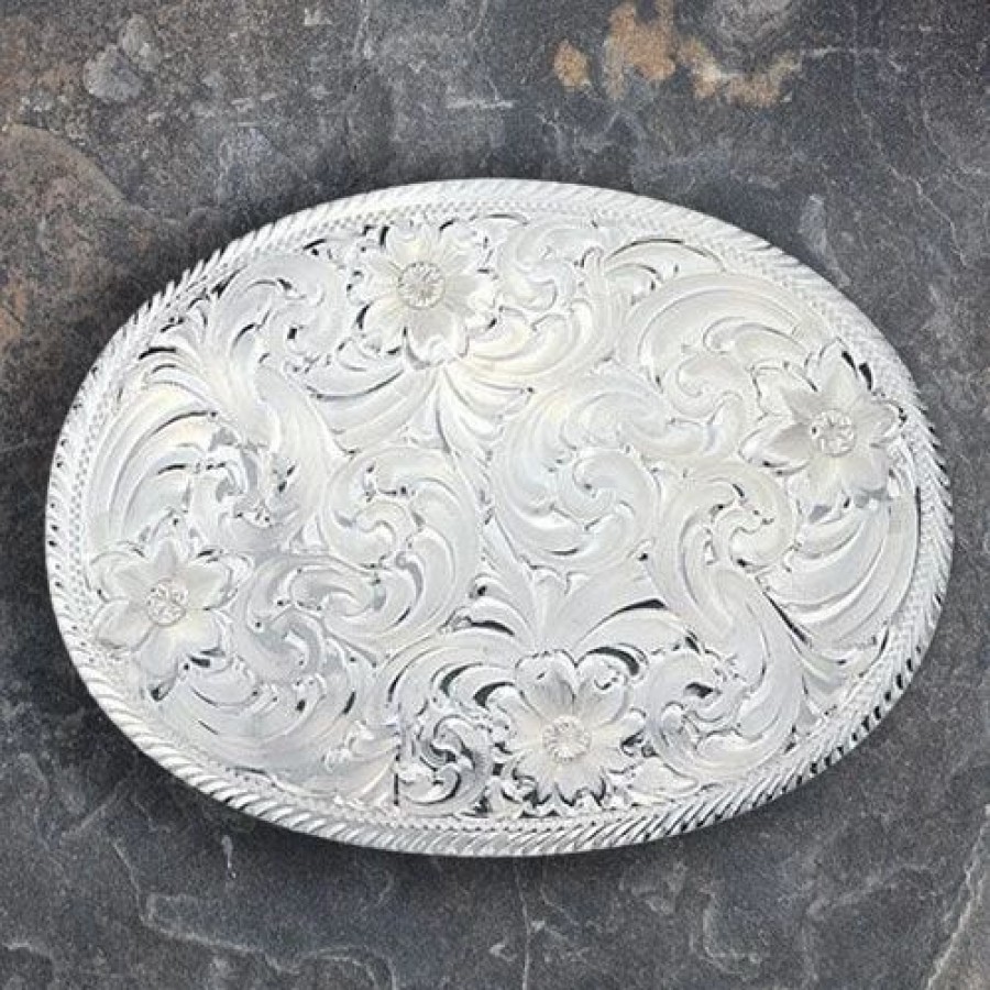 Buckles * | Montana Silversmiths Silver Engraved Belt Buckle