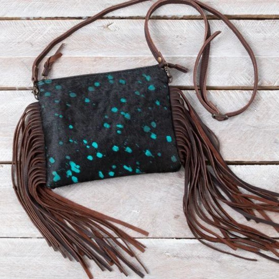 Handbags * | American Darling Turquoise Acid Wash Hair On Crossbody