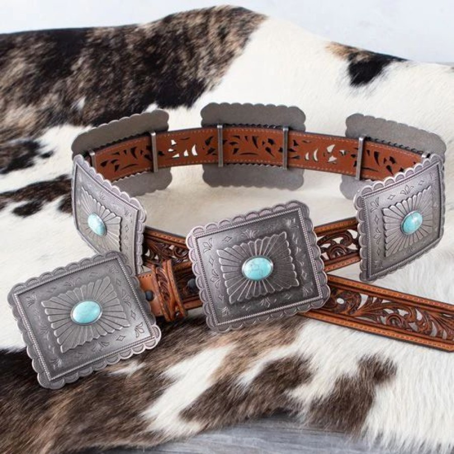 Belts * | Ariat Turquoise Square Concho Belt