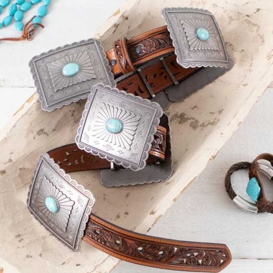 Belts * | Ariat Turquoise Square Concho Belt