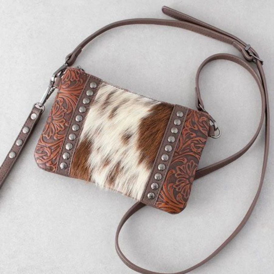 Handbags * | Trinity Ranch Brown Floral Tooled Cowhide Clutch