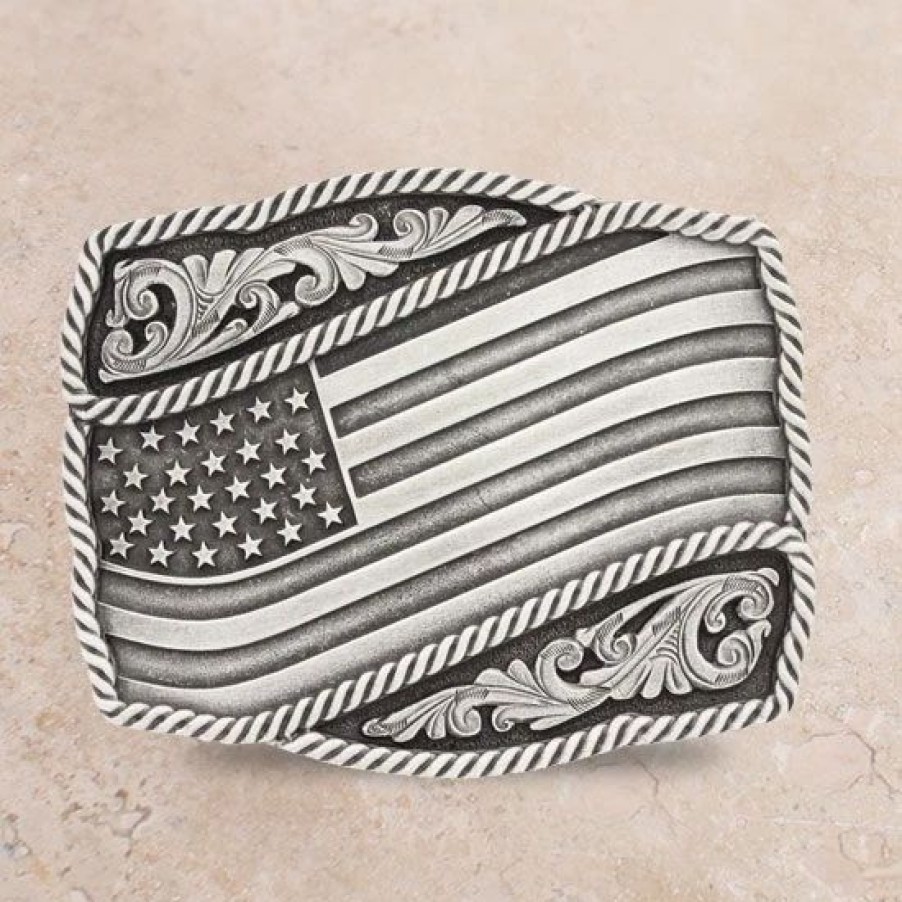 Buckles * | Montana Silversmiths Waving Flag Attitude Buckle