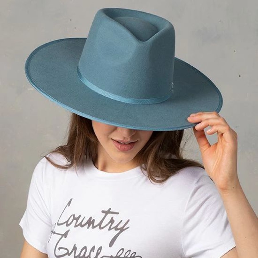 Hats * | Country Grace Billie Powder Blue Fedora