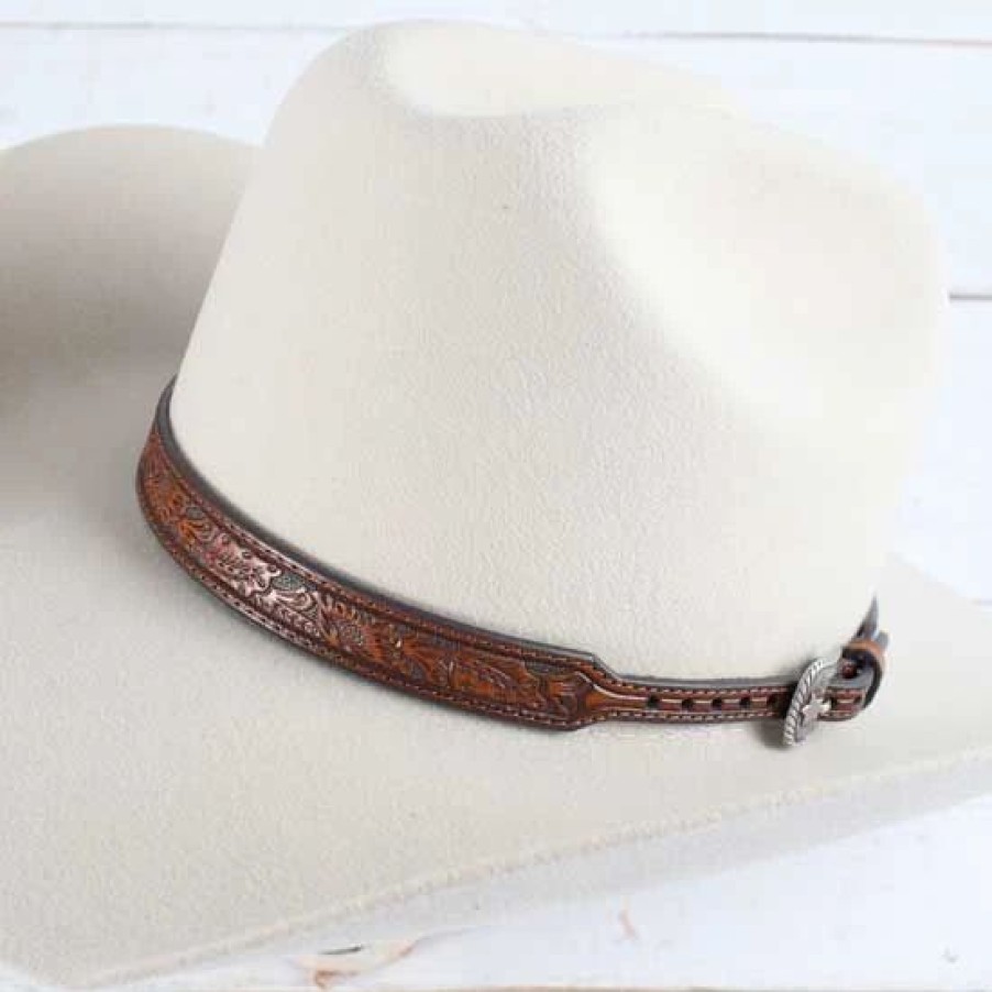 Hats * | M And F Tan Floral Tooled Hatband