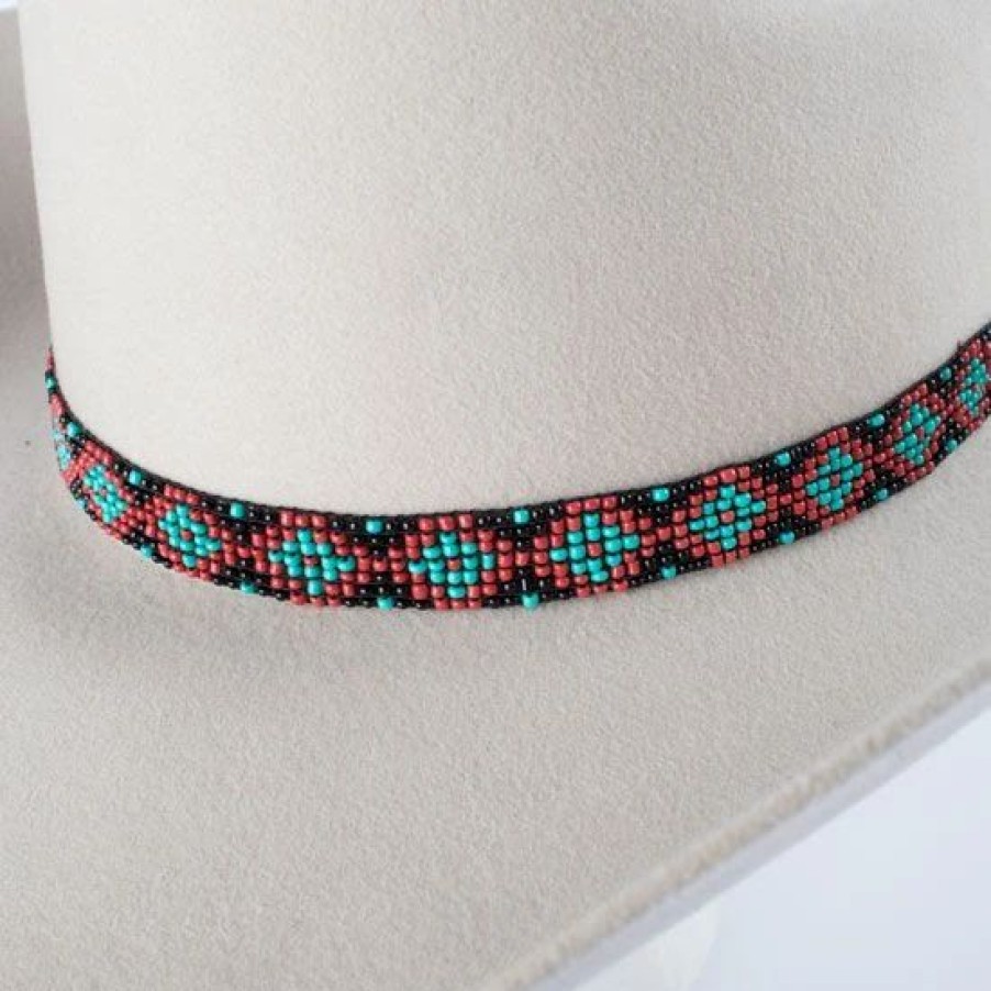 Hats * | Rodeo King Black, Red And Turquoise Beaded Hatband