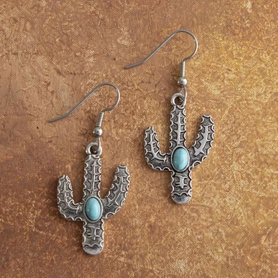 Jewelry * | Cowboy Collectibles Cactus Cutie Turquoise Earrings