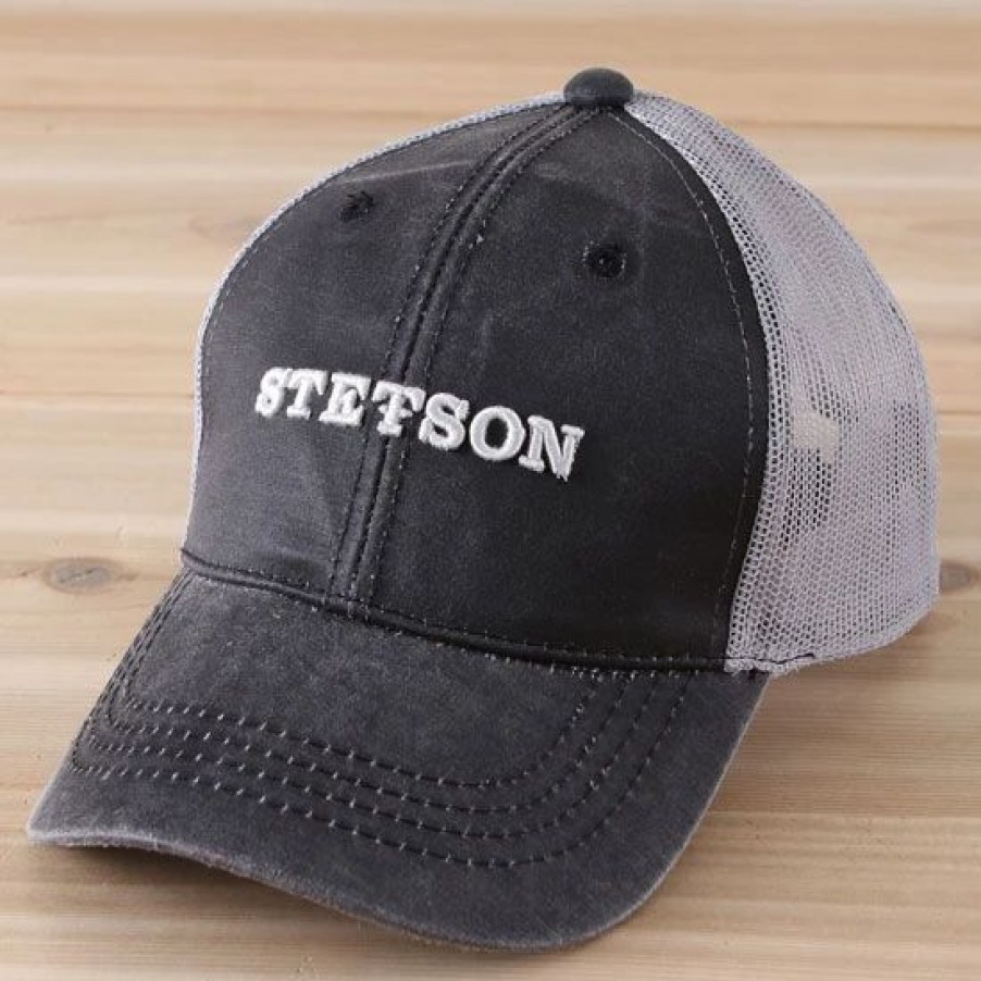 Hats * | Stetson Two-Tone Black Trucker Ball Cap