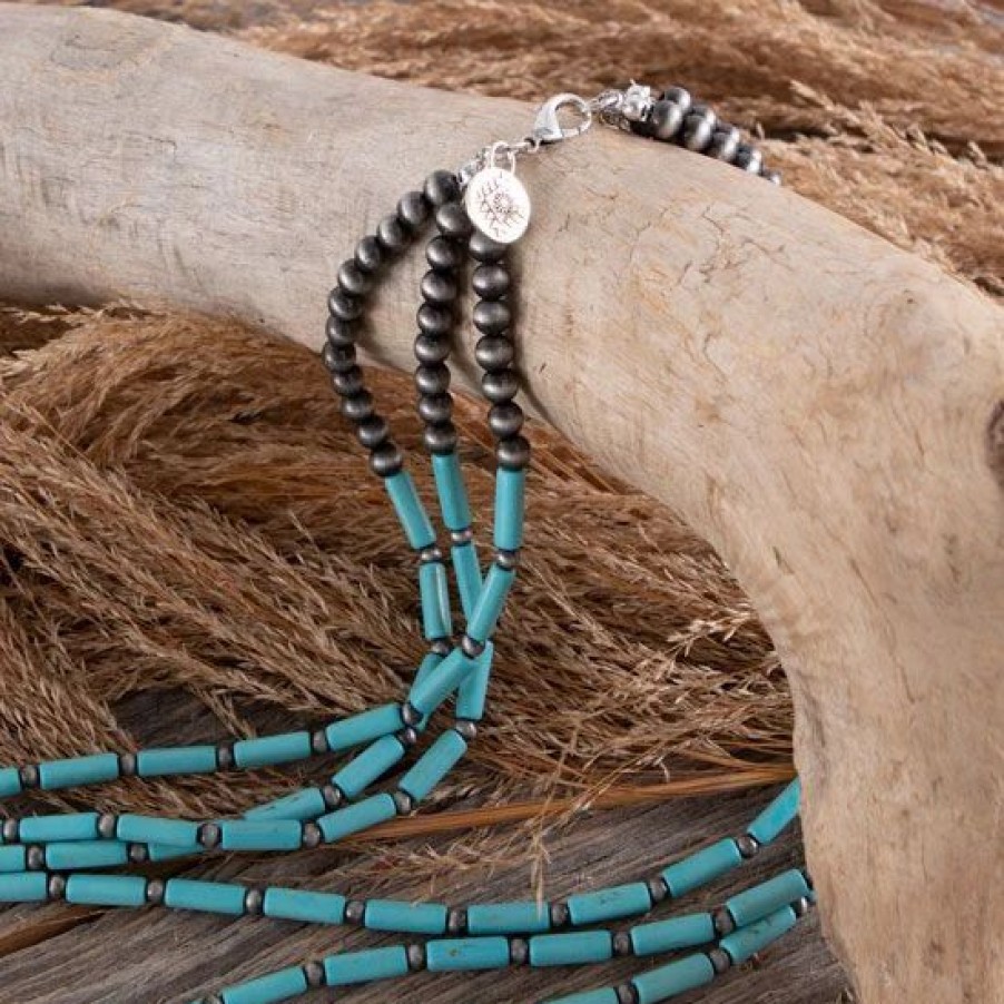 Jewelry * | West And Company Turquoise Layered Faux Navajo Beaded Necklace