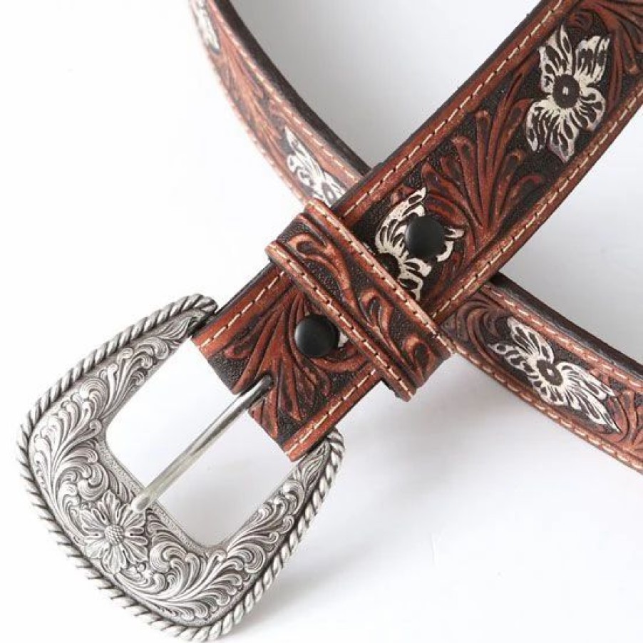 Belts * | Roper Yucca Valley Floral Tooled Belt