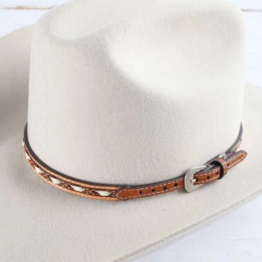 Hats * | M And F White And Tan Buckstitch Hatband