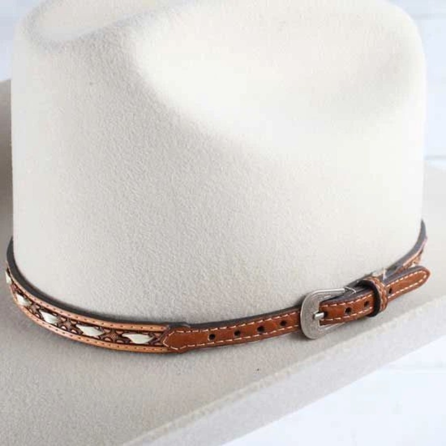 Hats * | M And F White And Tan Buckstitch Hatband