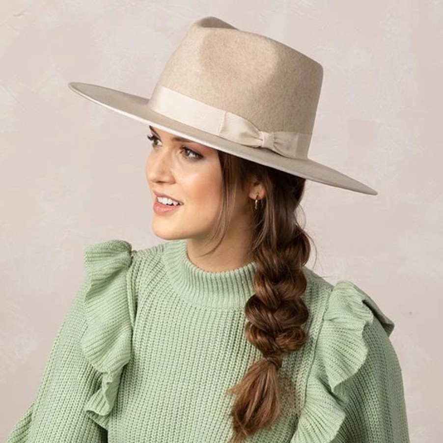 Hats * | Country Grace Oatmeal Wool Felt Rancher Fedora