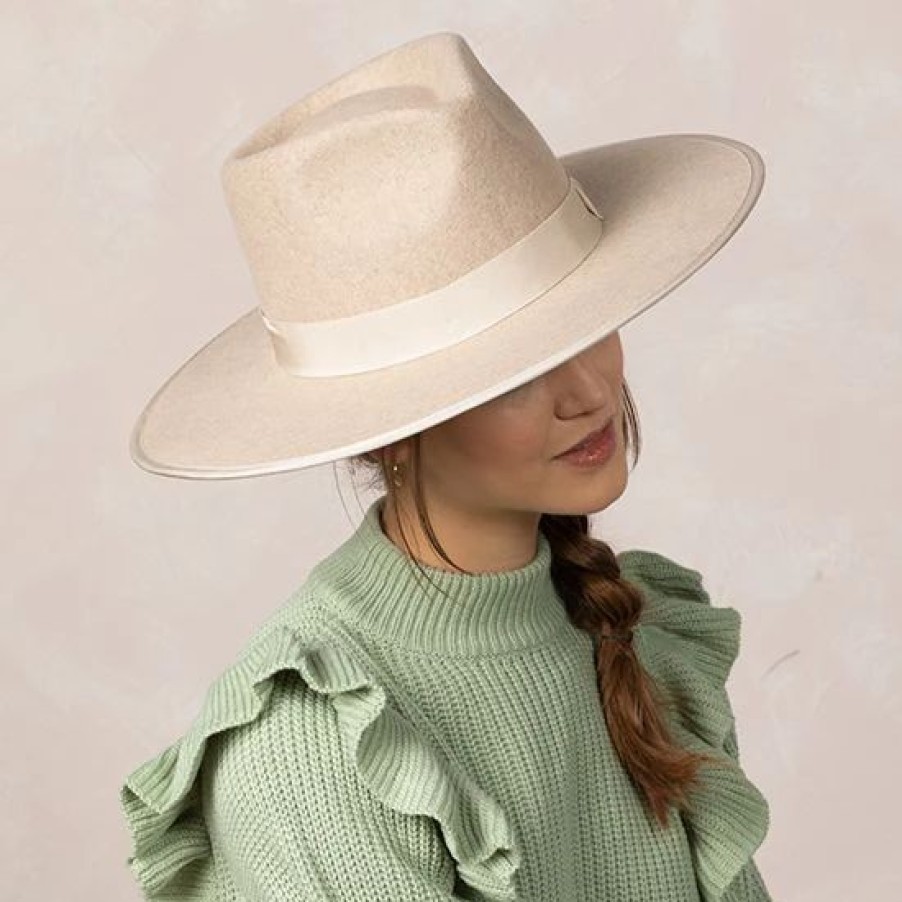 Hats * | Country Grace Oatmeal Wool Felt Rancher Fedora