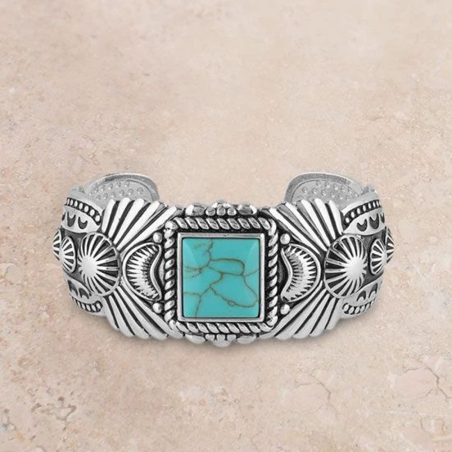 Jewelry * | Montana Silversmiths Flourished Turquiose Cuff Bracelet