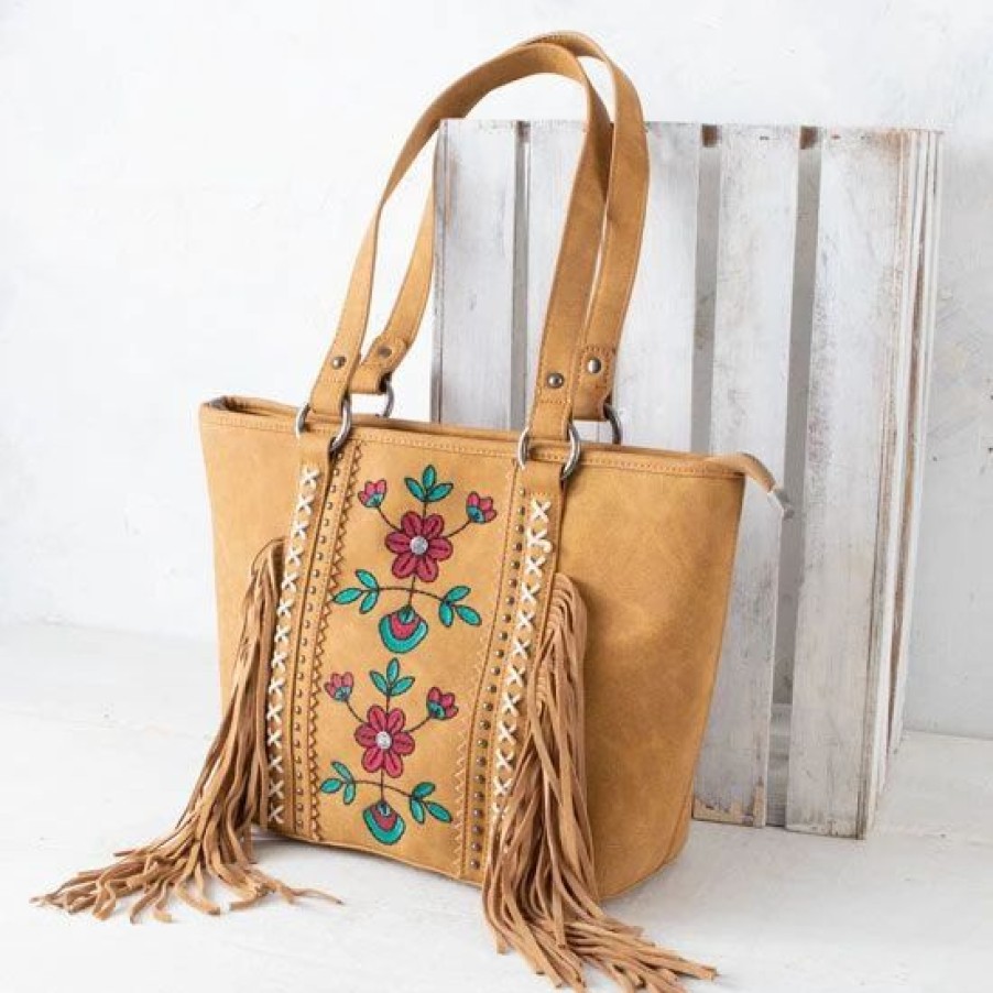 Handbags * | Wrangler Buckskin Floral Fringe Concealed Carry Handbag