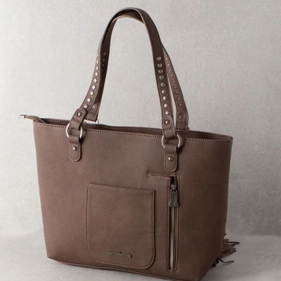 Handbags * | Trinity Ranch Brown Floral Tooled Cowhide Tote