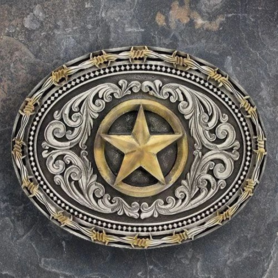 Buckles * | Montana Silversmiths Sheriff Star Barbedwire Antique Attitude Buckle