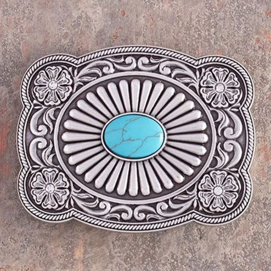 Buckles * | Blazin' Roxx Turquoise Stone Buckle