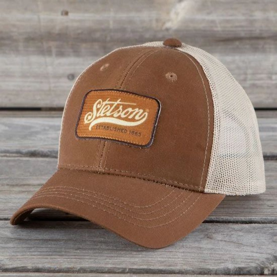 Hats * | Stetson Orange Logo Patch Brown Ball Cap