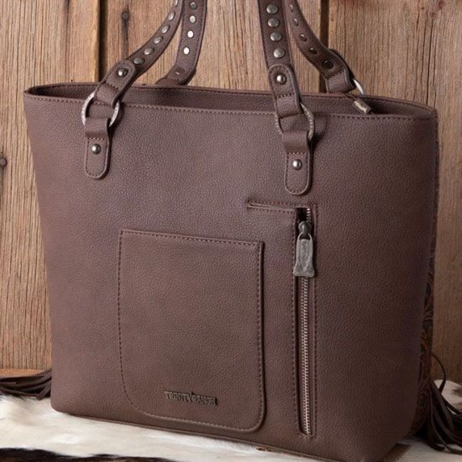 Handbags * | Trinity Ranch Coffee Floral Tooled Tote