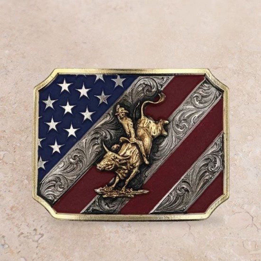 Buckles * | Montana Silversmiths Patriot Bull Rider Buckle