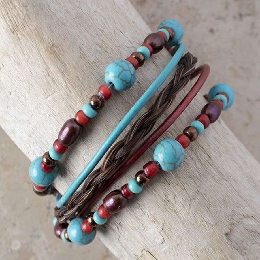 Jewelry * | Cowboy Collectibles Sorrel Horsehair Turquoise Pearl Bracelet