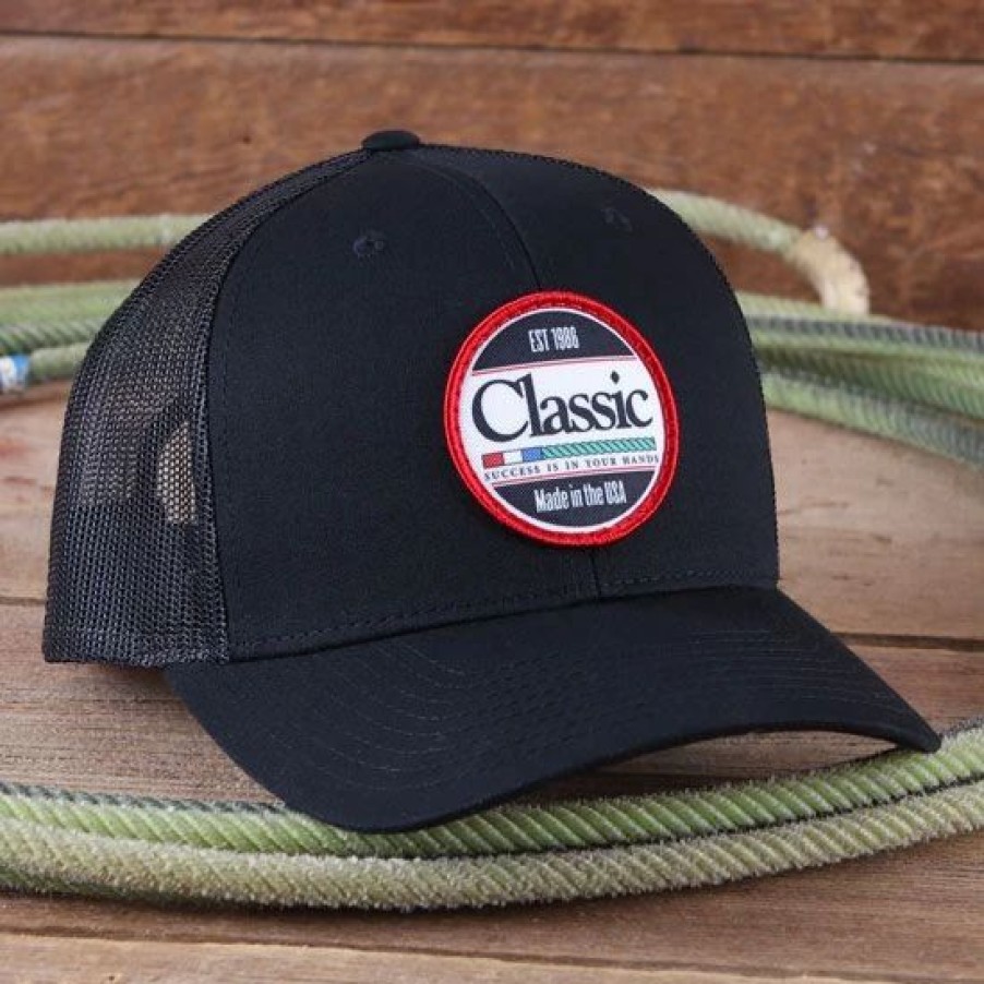 Hats * | Classic Equine Classic Rope Round Patch Black Ball Cap