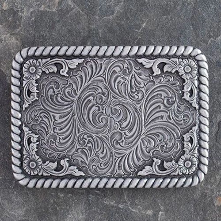 Buckles * | Nocona Antique Silver Rectangle Buckle