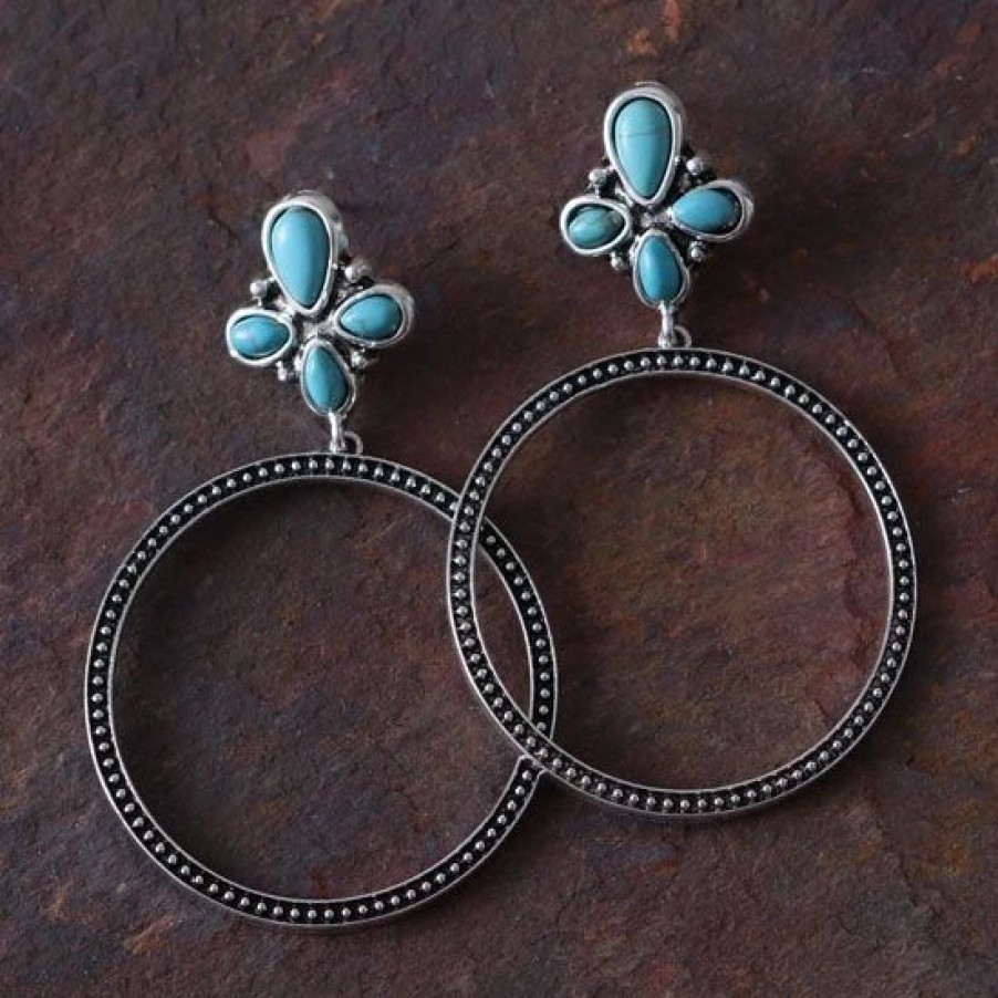 Jewelry * | West And Company Turquoise Cluster Hoop Earrings